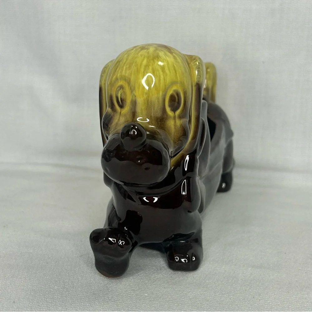 Vintage Dachshund RedWare Planter Dresser Caddy Weiner Dog 8”x5” Pottery